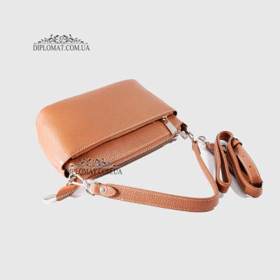 Сумка Женская BELLINI Ambra Кожаная Кросс боди на триотделения на молнии  TAN floater Коричневый