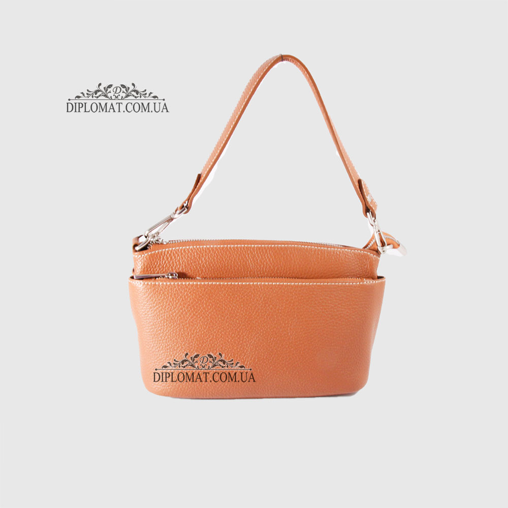 Сумка Женская BELLINI Ambra Кожаная Кросс боди на триотделения на молнии  TAN floater Коричневый
