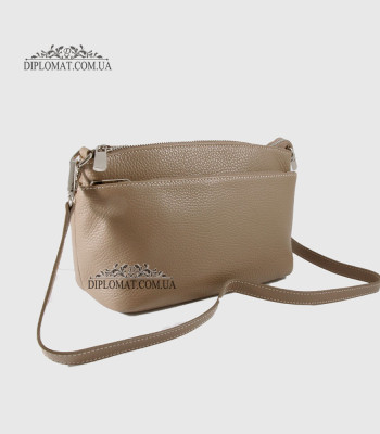 Сумка Женская BELLINI Ambra Кожаная Кросс боди на триотделения на молнии DARK BEJ floater