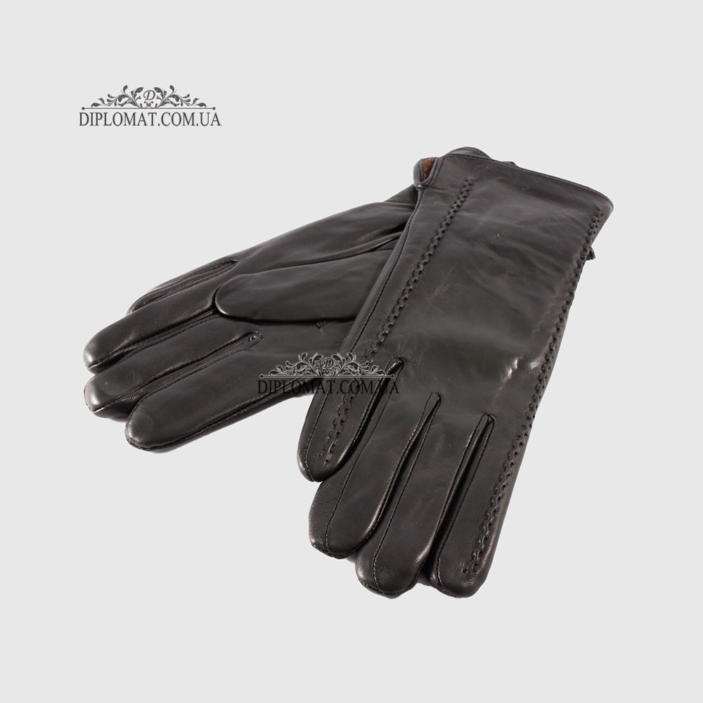 Перчатки женские VOGUE GLOVES K230 Кожаные Подкладка флис Черные LAMB BLACK Размер 7  Черный