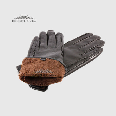 Перчатки женские VOGUE GLOVES K230 Кожаные Подкладка флис Черные LAMB BLACK Размер 7  Черный