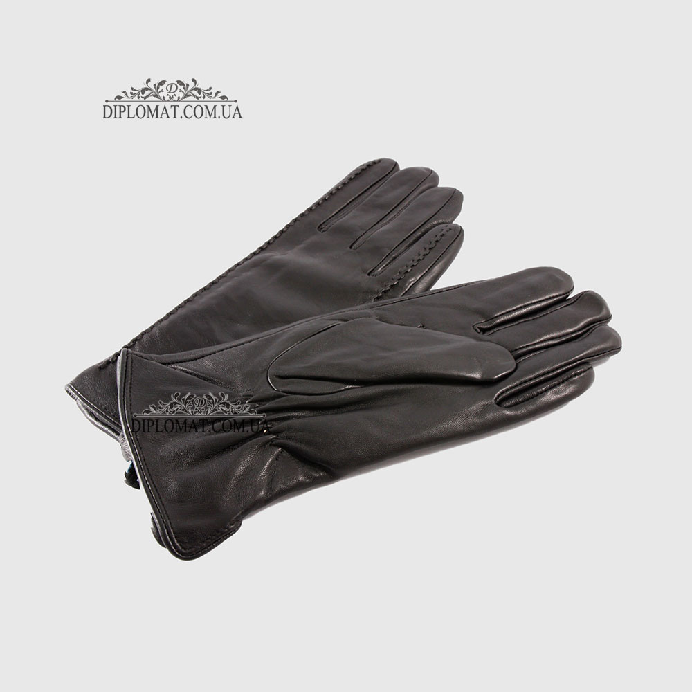 Перчатки женские VOGUE GLOVES K230 Кожаные Подкладка флис Черные LAMB BLACK Размер 7  Черный