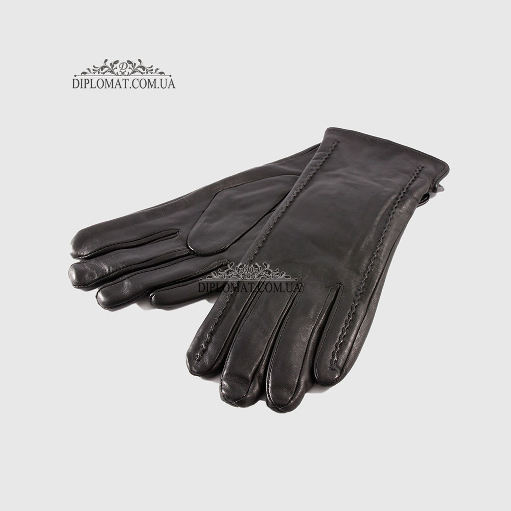 Перчатки женские VOGUE GLOVES K230 Кожаные Подкладка флис Черные LAMB BLACK Размер 7,5  Черный