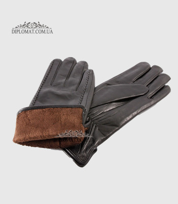 Перчатки женские VOGUE GLOVES K230 Кожаные Подкладка флис ЧерныеLAMB BLACK Размер 8