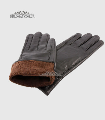 Перчатки женские VOGUE GLOVES K230 Кожаные Подкладка флис ЧерныеLAMB BLACK Размер 8,5