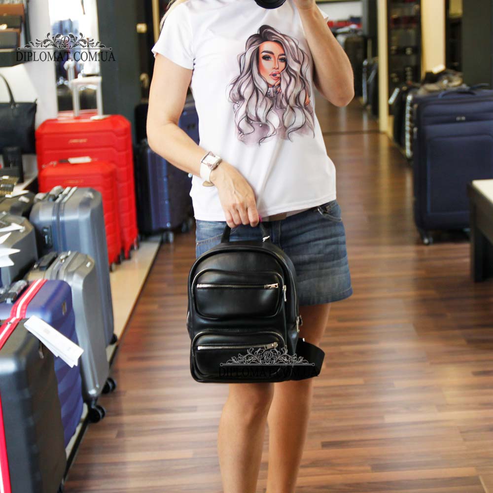 Рюкзак женский VALIENTE 1067 с двумя накладными карманами  PRADA Black Черный