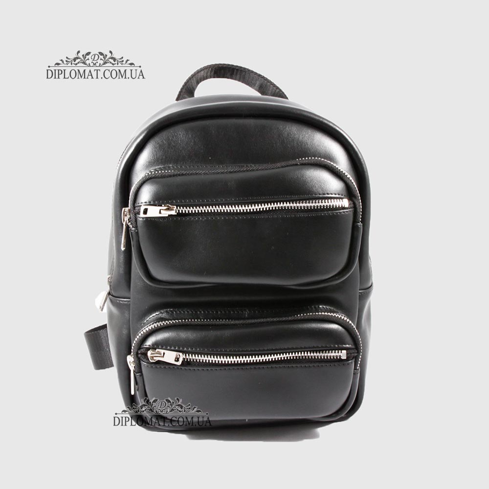 Рюкзак женский VALIENTE 1067 с двумя накладными карманами  PRADA Black Черный