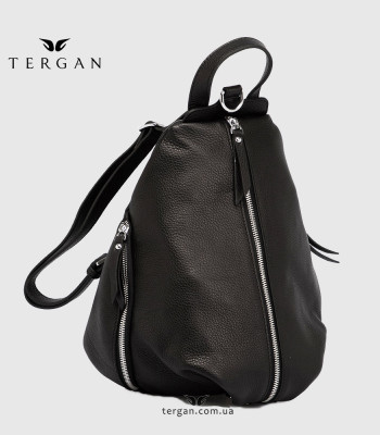 Рюкзак женский TERGAN 79830 Кожаный На три отделения на металлической молнииSIYAH FLOATER Черный