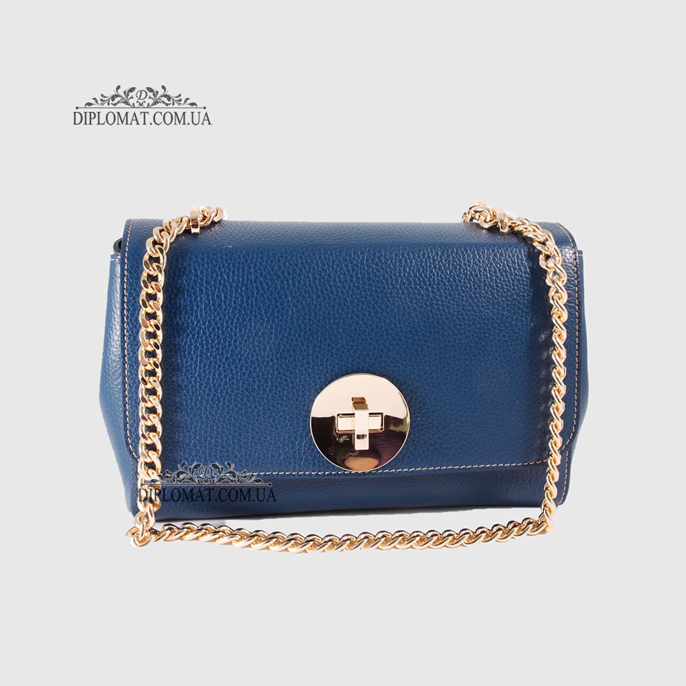 Клатч женский BELLINI Meleto Кожаный с металической цепочкой цвета золота NAVY BLUE floater Синий
