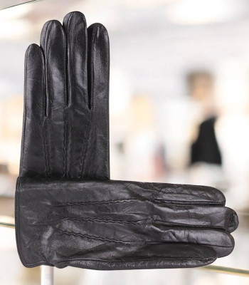 Перчатки мужские кожаные DE ESSE LM011-1 с тремя строчками, подкладка шерсть, черные LAMB BLACK Размеры  9-12