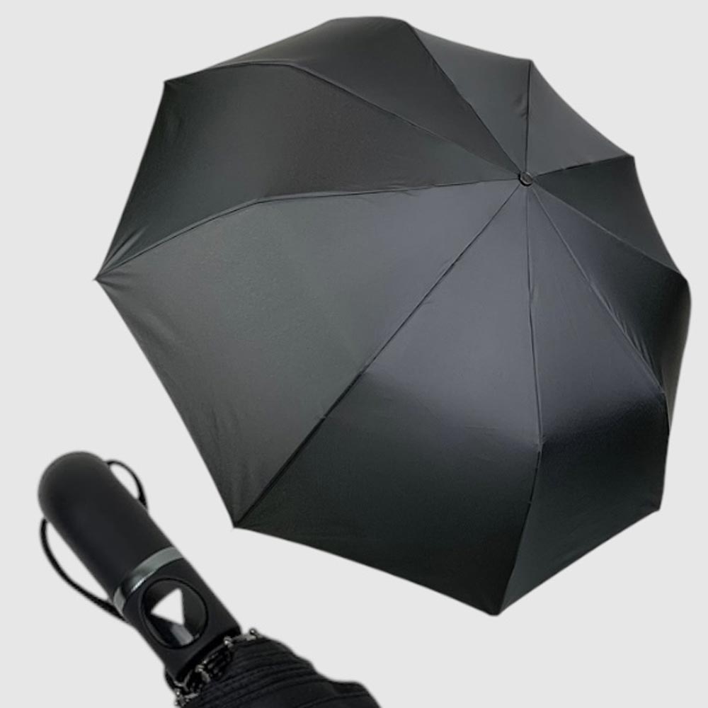 Зонт Полуавтомат Три Слона 34070  Pongee BLACK с прорезиненной ручкой  Черный
