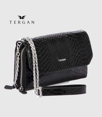 Клатч женский TERGAN 79671 Кожаный на два отделения на молнииSIYAH PITON/SIYAH ARSEL