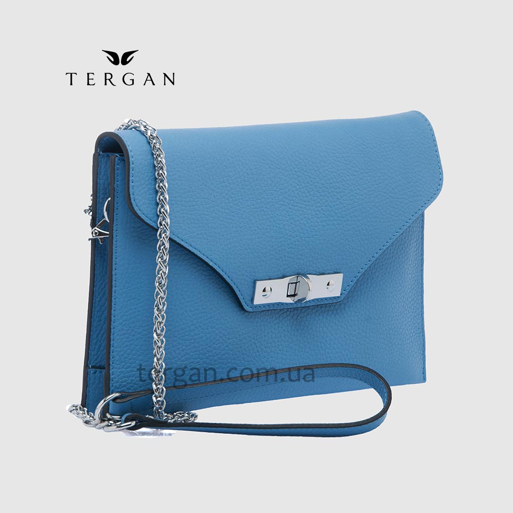 Клатч женский TERGAN 79475 Конвертом Кожаный На цепочке MAVI FLOATER Голубой