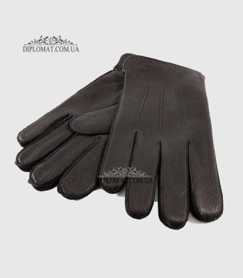 Перчатки мужские MFK Gloves M234 Кожа оленя Три декоративные строчки Подкладка флис ЧерныеDEER BLACK Размер 11