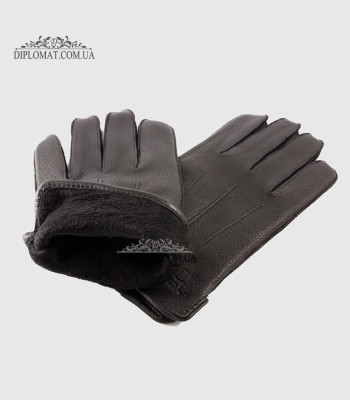 Перчатки мужские MFK Gloves M234 Кожа оленя Три декоративные строчки Подкладка флис ЧерныеDEER BLACK Размер 11