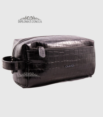 Несессер Кожаный Дорожная мужская косметичка GUARD 1903 SIYAH CROCO Черный