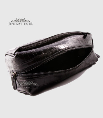 Несессер Кожаный Дорожная мужская косметичка GUARD 1903 SIYAH CROCO Черный