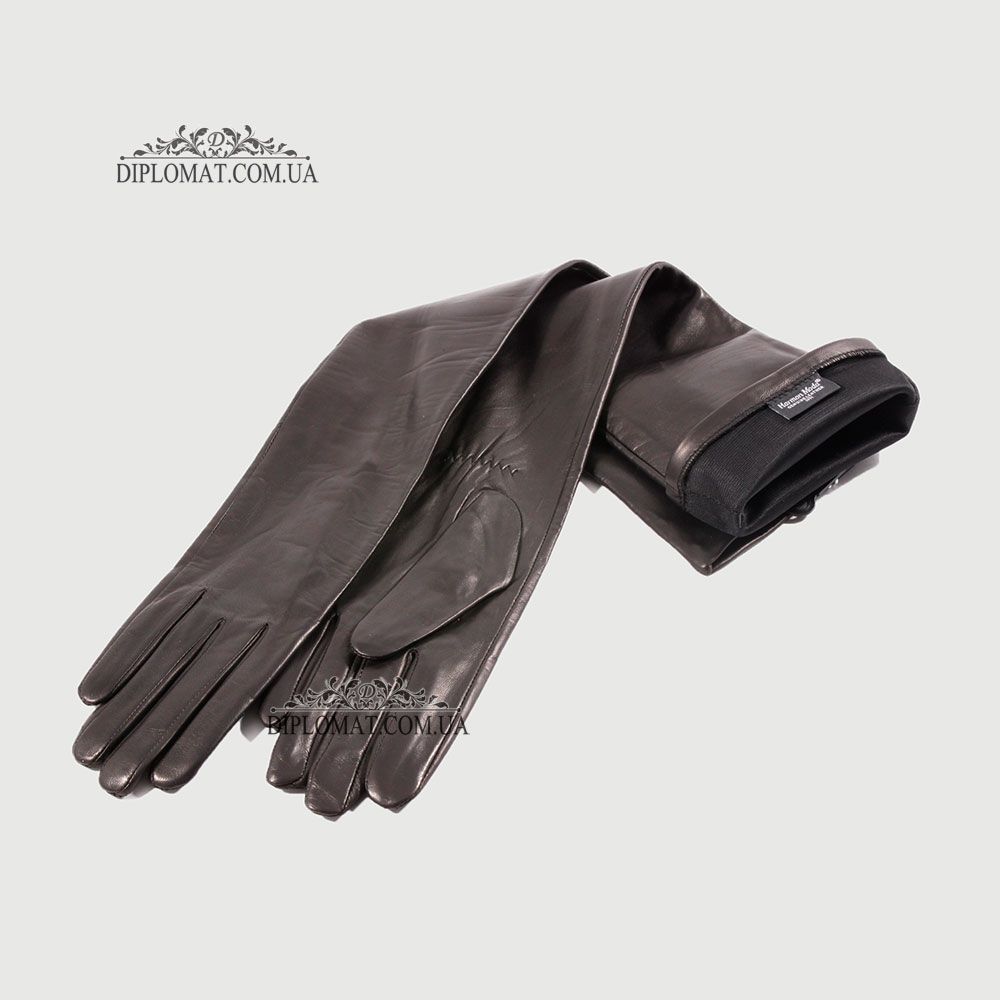 Перчатки женские Кожа Ягненок Длинные 55 см Подкладка Шелк HARMON 2097 Черный SMOOTH SKIN size 6,5 Черный