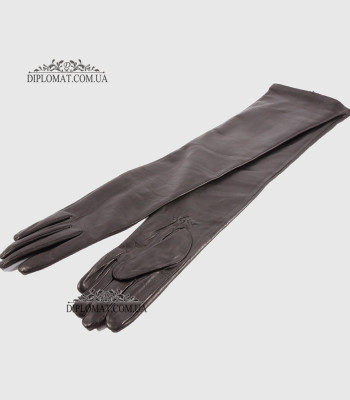 Перчатки женские Кожа Ягненок Длинные 55 см Подкладка Шелк HARMON 2097 ЧерныйLAMB BLACK Размер 6