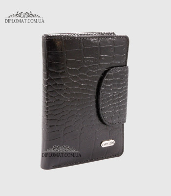 Кошелек женский CANPELLINI 967 Кожаный Среднего размера На кнопке2 BLACK CROCO Черный