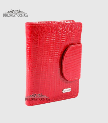 Кошелек женский CANPELLINI 967 Кожаный Среднего размера На кнопкеP401 RED LACK REPTILE Красный