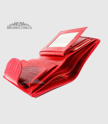 Кошелек женский CANPELLINI 967 Кожаный Среднего размера На кнопкеP401 RED LACK REPTILE Красный