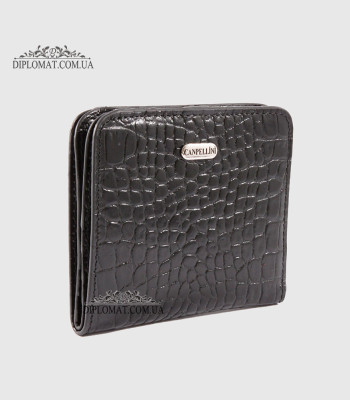 Кошелек женский CANPELLINI 718 Маленький Кожаный На кнопке2 BLACK CROCO Черный