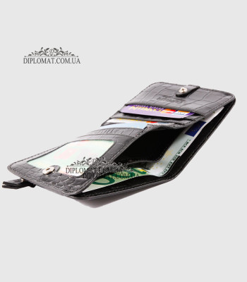 Кошелек женский CANPELLINI 718 Маленький Кожаный На кнопке2 BLACK CROCO Черный