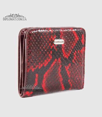 Кошелек женский CANPELLINI 718 Маленький Кожаный На кнопкеP420 RED LACK REPTILE Темно Красный