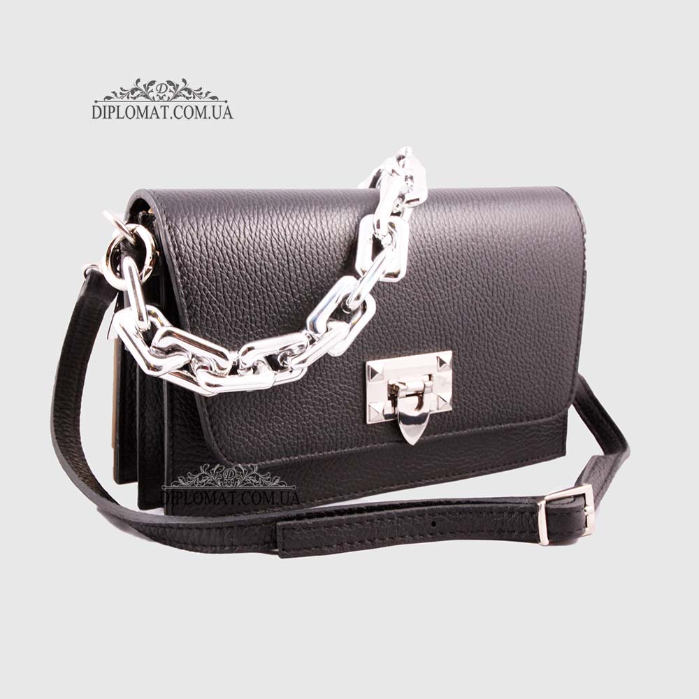 Сумка Женская Кожаная EMANUELA FERRETTI 85510 Chain  BLACK floater Черный