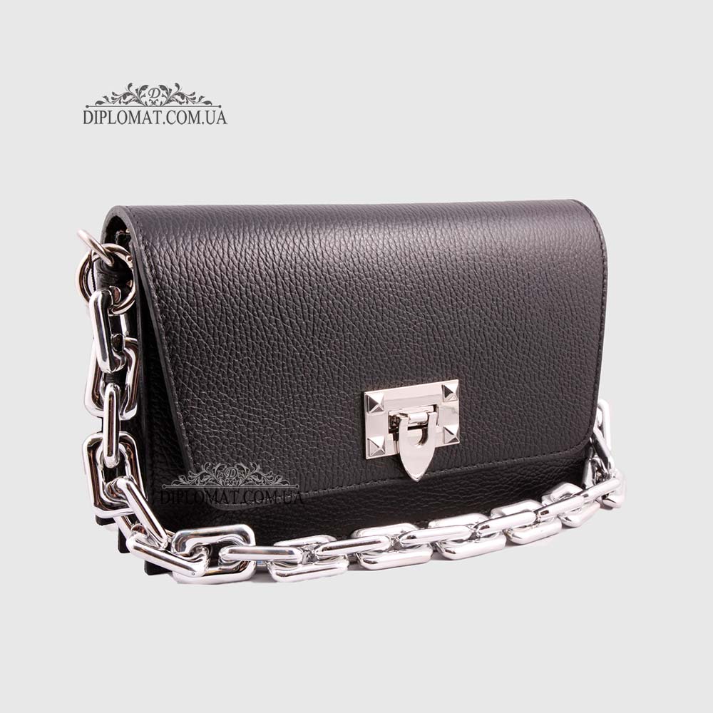 Сумка Женская Кожаная EMANUELA FERRETTI 85510 Chain  BLACK floater Черный