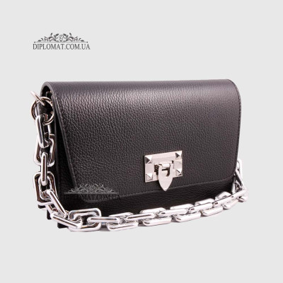 Сумка Женская Кожаная EMANUELA FERRETTI 85510 Chain  BLACK floater Черный