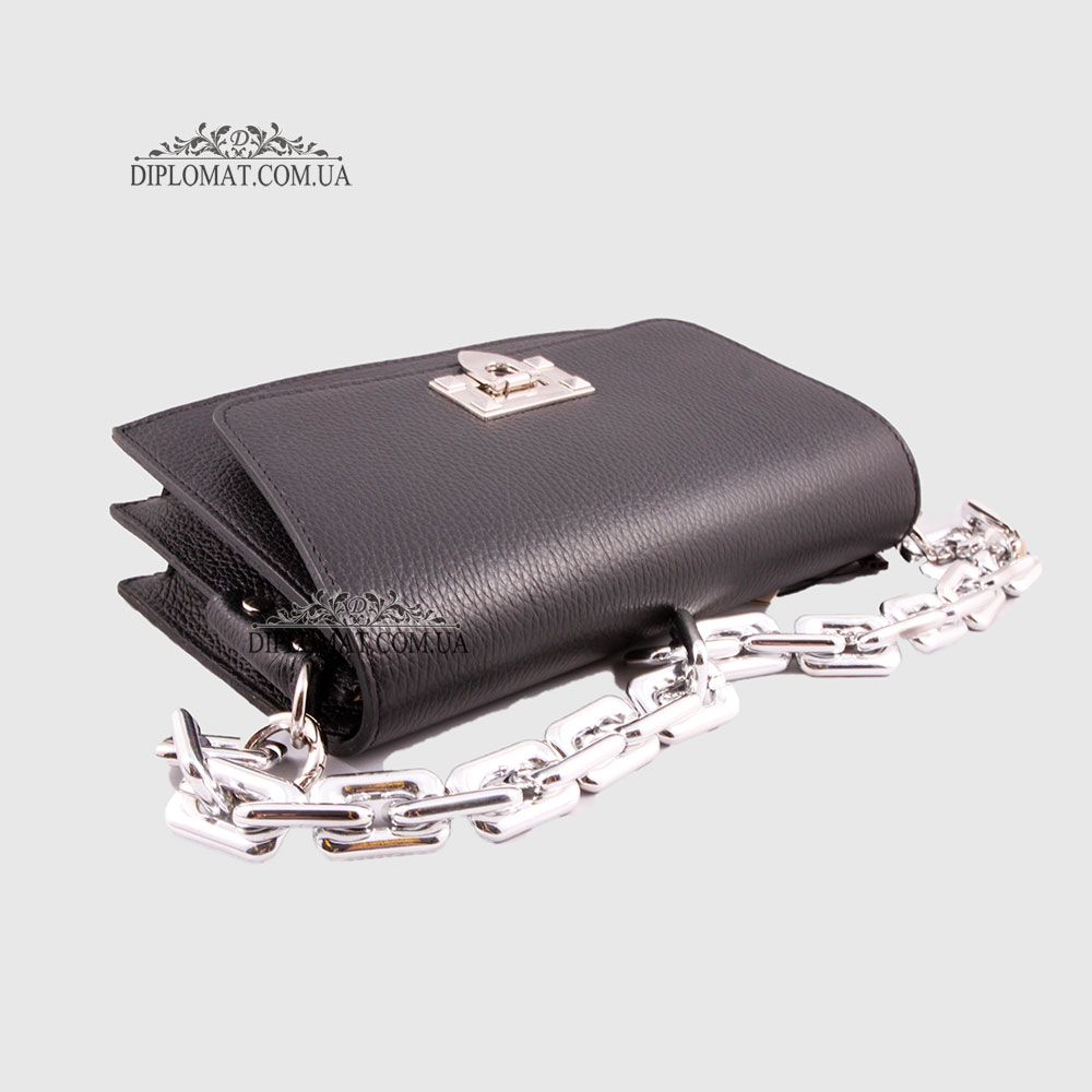 Сумка Женская Кожаная EMANUELA FERRETTI 85510 Chain  BLACK floater Черный