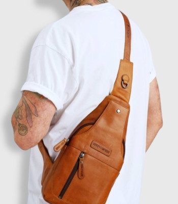 Сумка-слинг рюкзак через одно плечо HILL BURRY 6101 Crazy Horse L.Brown