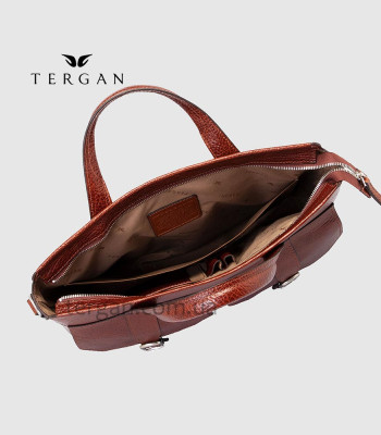 Сумка TERGAN 21432 Кожаная для ноутбука и документов А4 Два накладных кармана Ремень через плечоTABA BRİC