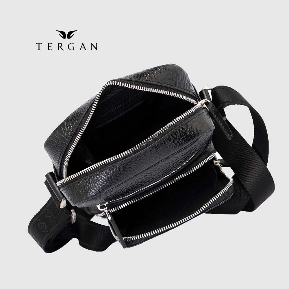 Сумка мужская TERGAN 21430 Кожаная Маленькая с ремнем Через плечо Отделение на металлической молнии  SİYAH BRİС / SİYAH RUSTIC Черный