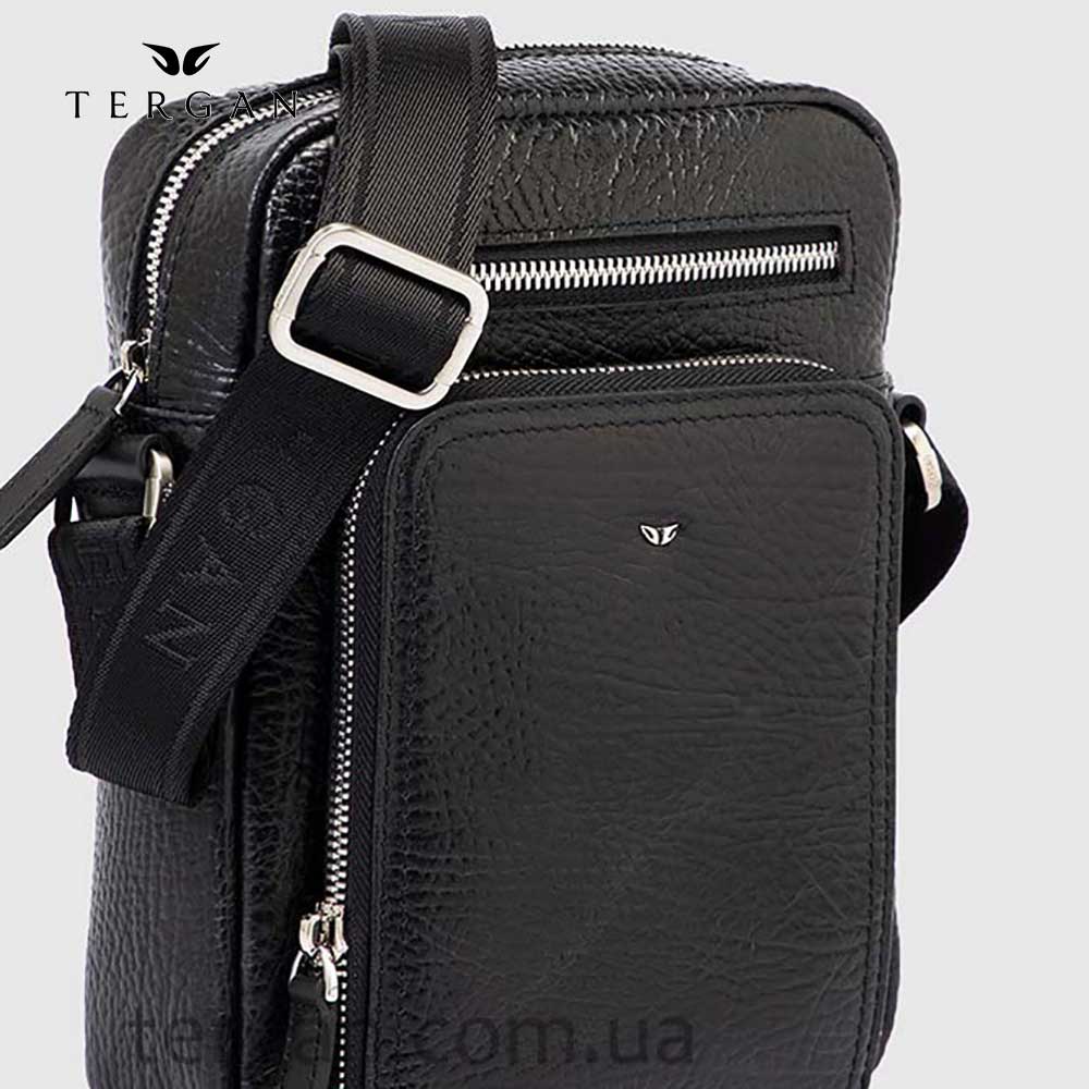 Сумка мужская TERGAN 21430 Кожаная Маленькая с ремнем Через плечо Отделение на металлической молнии  SİYAH BRİС / SİYAH RUSTIC Черный