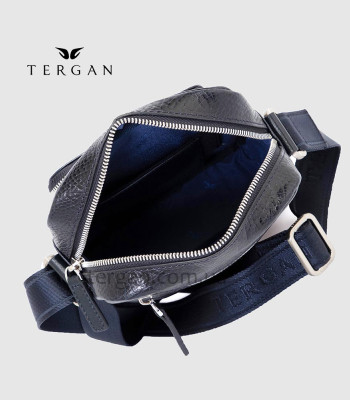 Сумка мужская TERGAN 21430 Кожаная Маленькая с ремнем Через плечо Отделение на металлической молнии LACIVERT BRIC / LACIVERT RUSTIC