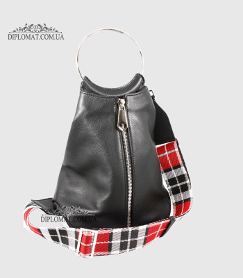 Рюкзак женский VALIENTE 1036 Кожаный С кольцомSAUVAGE Black PRADA Red