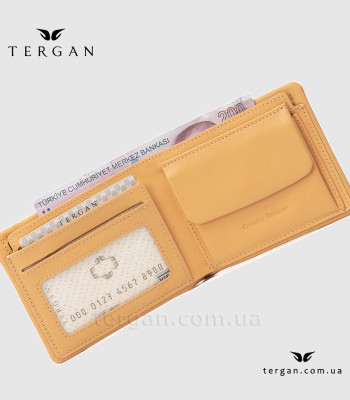 Кошелек мужской TERGAN 1590 Кожаный с Отделением для крупных купюр на металлической молнии CAMEL NAPPA