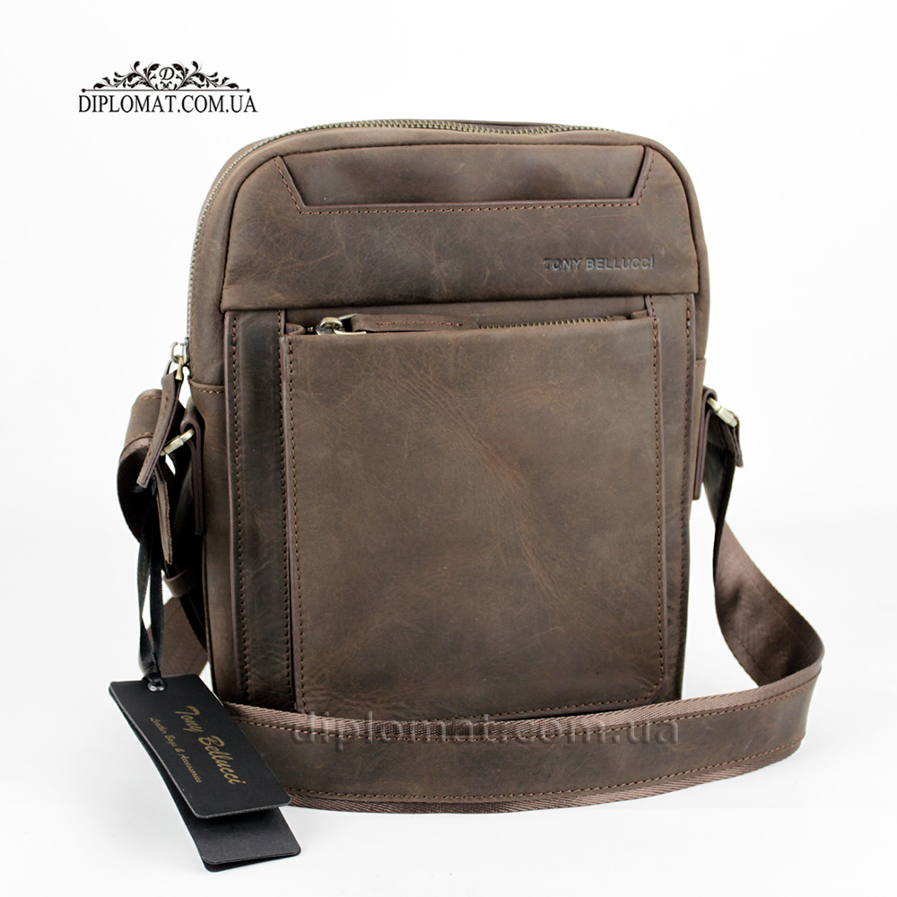 Сумка мужская кожаная с ремнем через плечо TONY BELLUCCI T-5227 Среднего размера  04 BROWN Коричневый Коричневый