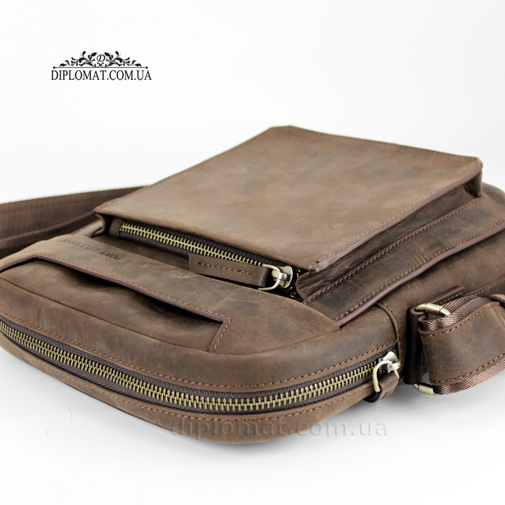Сумка мужская кожаная с ремнем через плечо TONY BELLUCCI T-5227 Среднего размера  04 BROWN Коричневый Коричневый