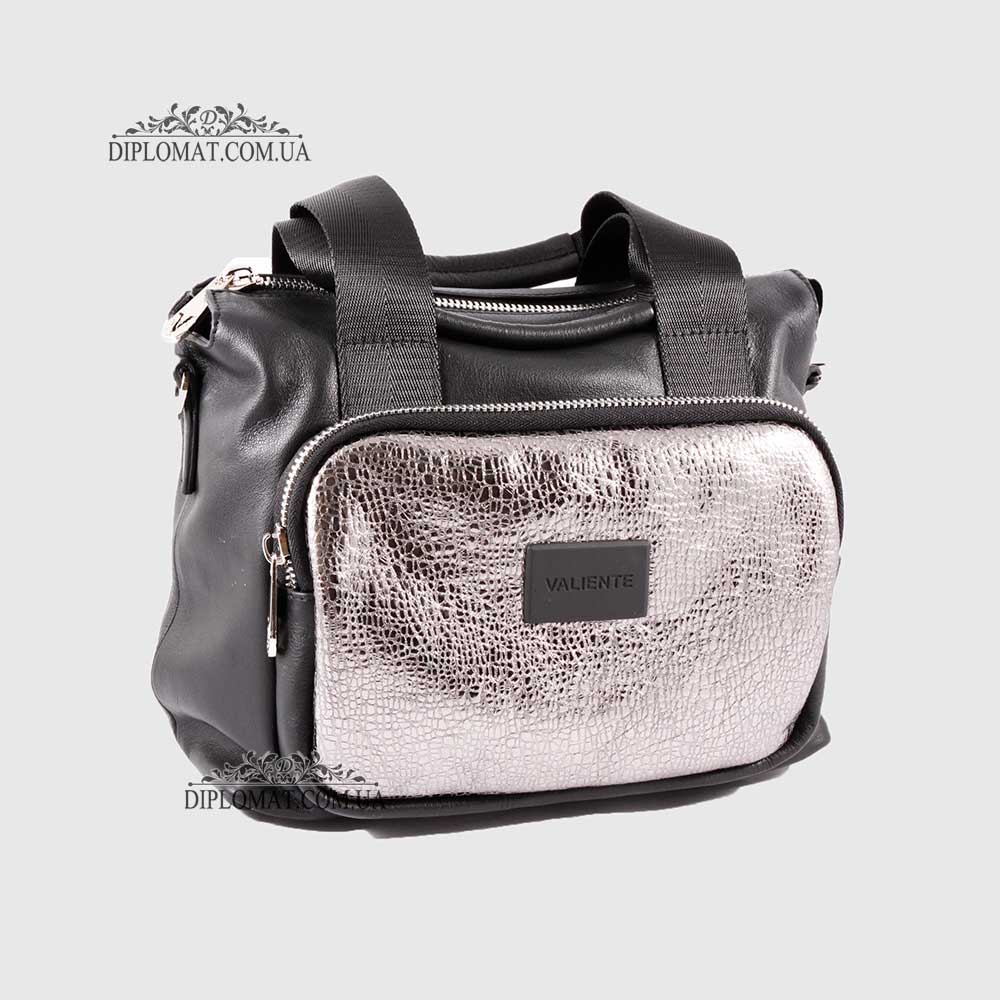 Сумка Женская Кожаная VALIENTE 962 Ремень на плечо SAUBAGE black Shantal т.ник Черный