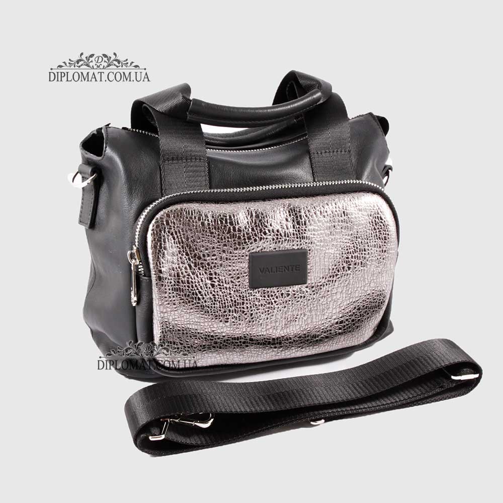 Сумка Женская Кожаная VALIENTE 962 Ремень на плечо SAUBAGE black Shantal т.ник Черный