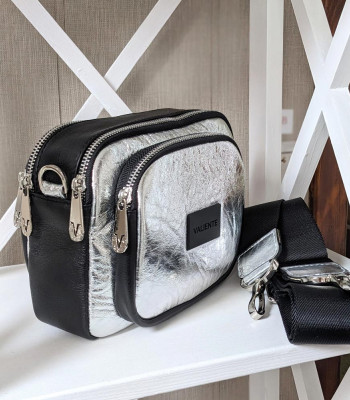 Сумка Женская кросс боди VALIENTE 1041 Два отделения на молнииSAUVAGE black Shantal Silver