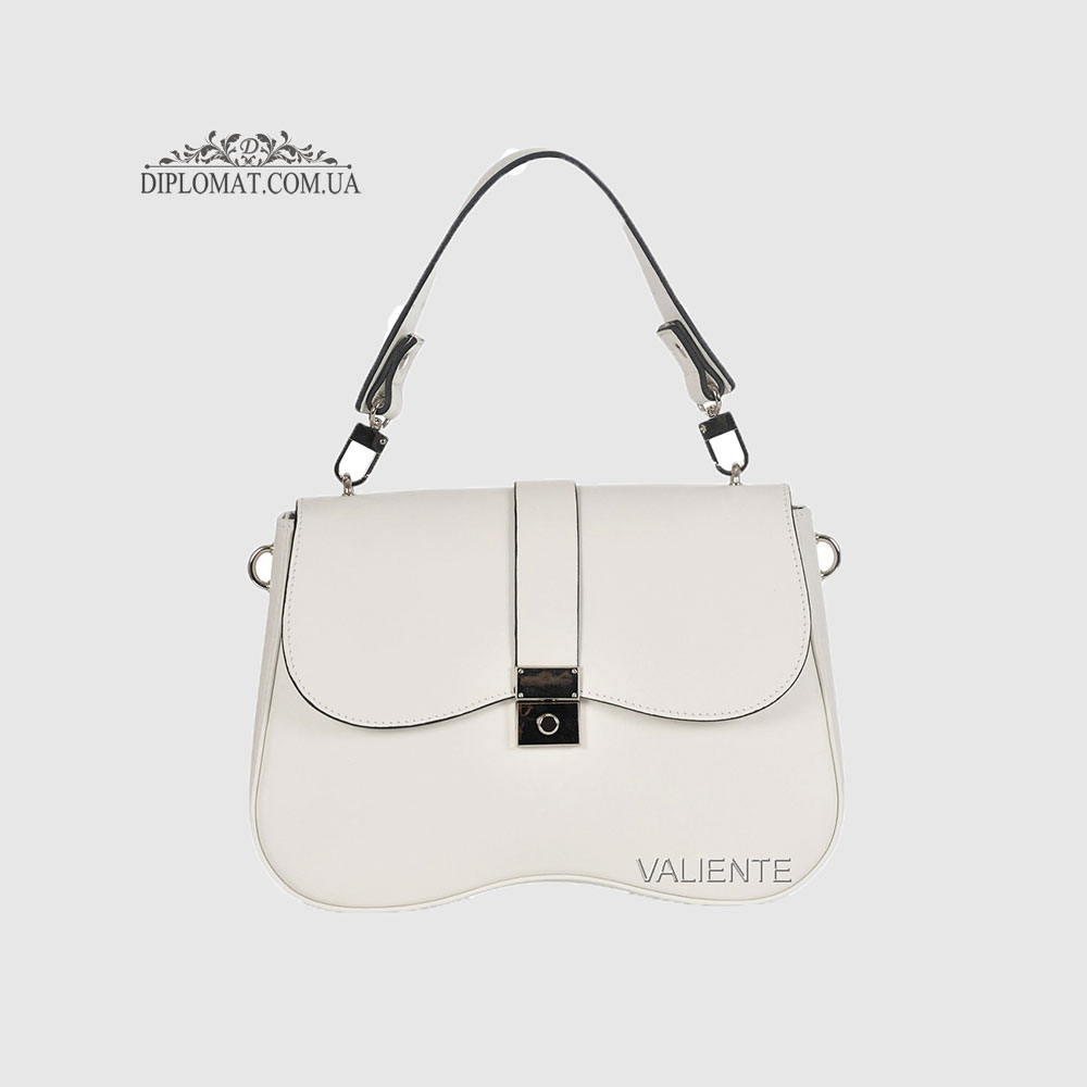 Сумка Женская VALIENTE 1144 Кожаная Средняя Центральная кожаная ручка PRADA Белый Белый-Бежевый