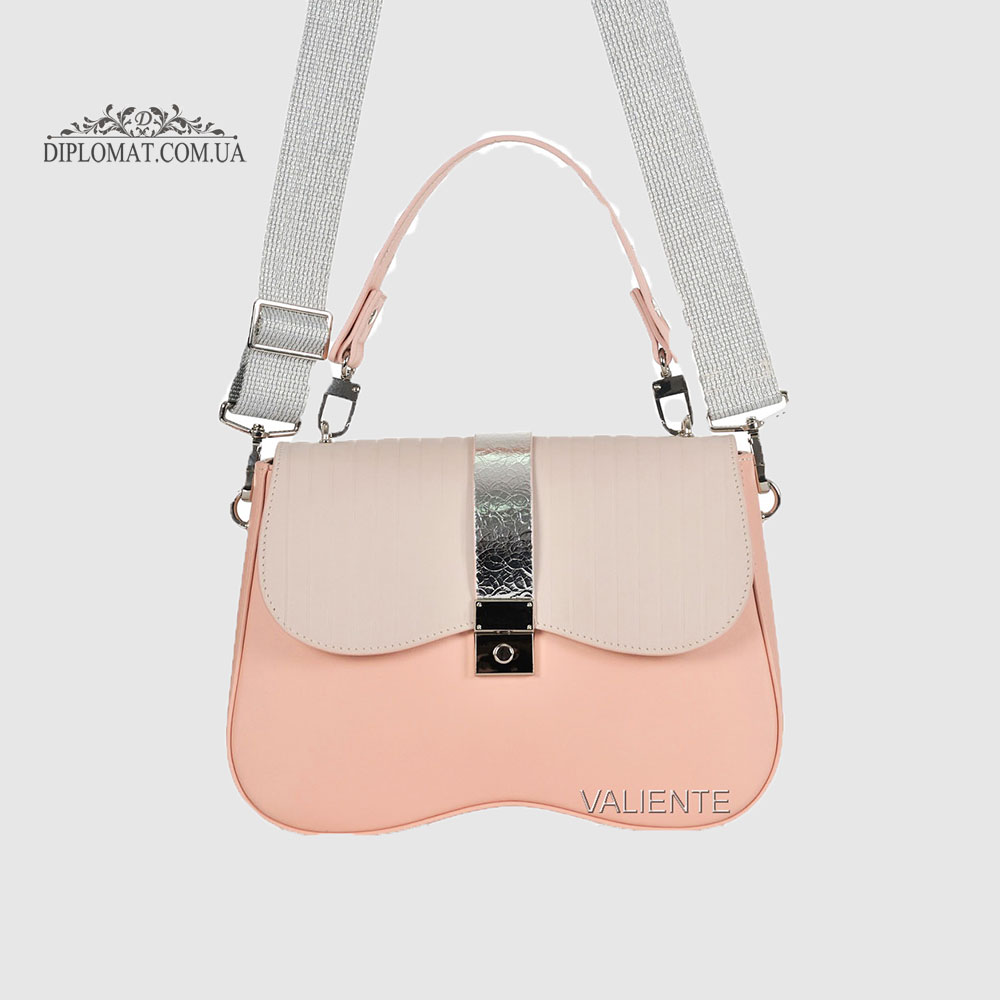 Сумка Женская VALIENTE 1144 Кожаная Средняя Центральная кожаная ручка PRADA NUDE Пудра