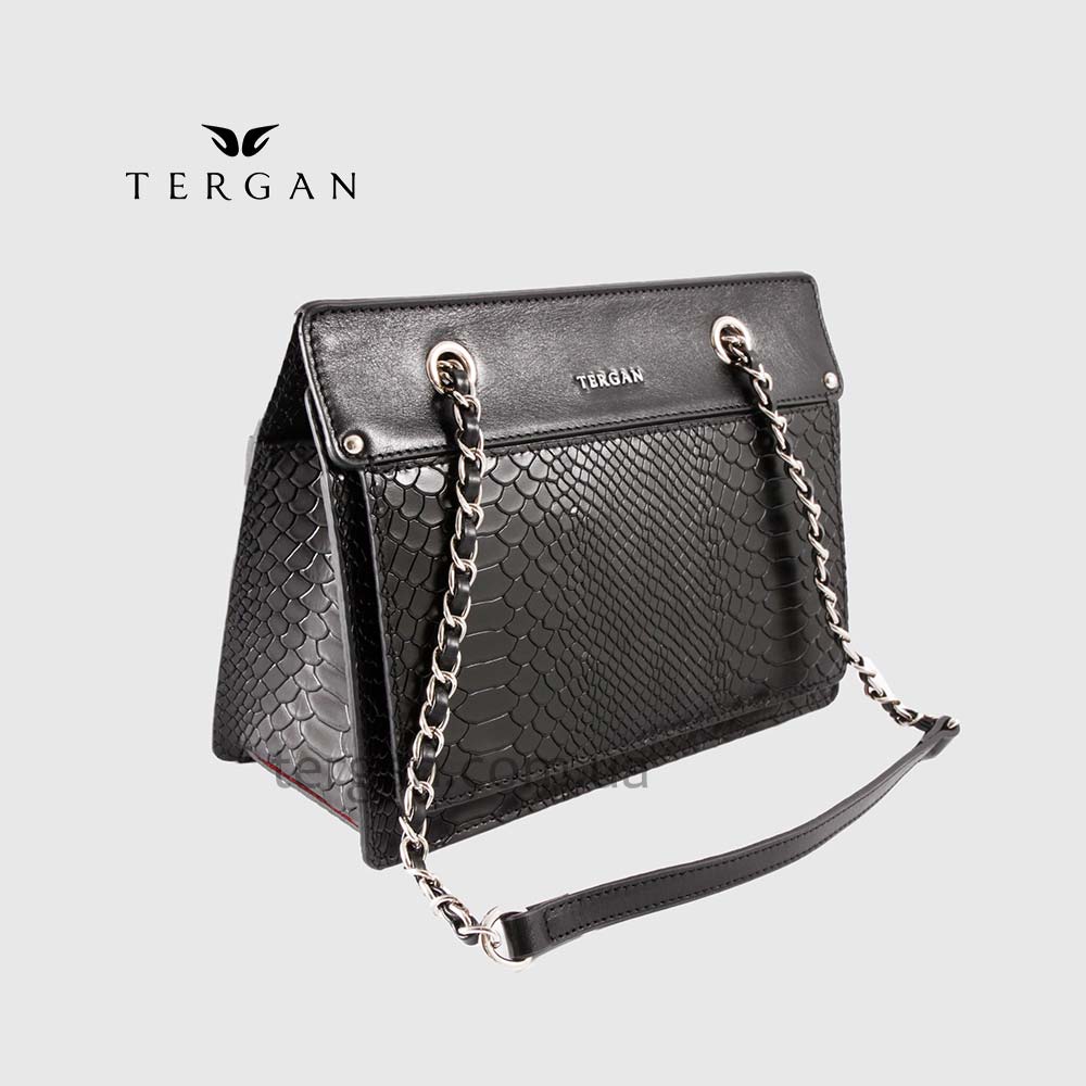 Сумка Женская Кожаная TERGAN 79486 Средняя На цепочке SIYAH PITON/SIYAH RUSTIC Черный Черный