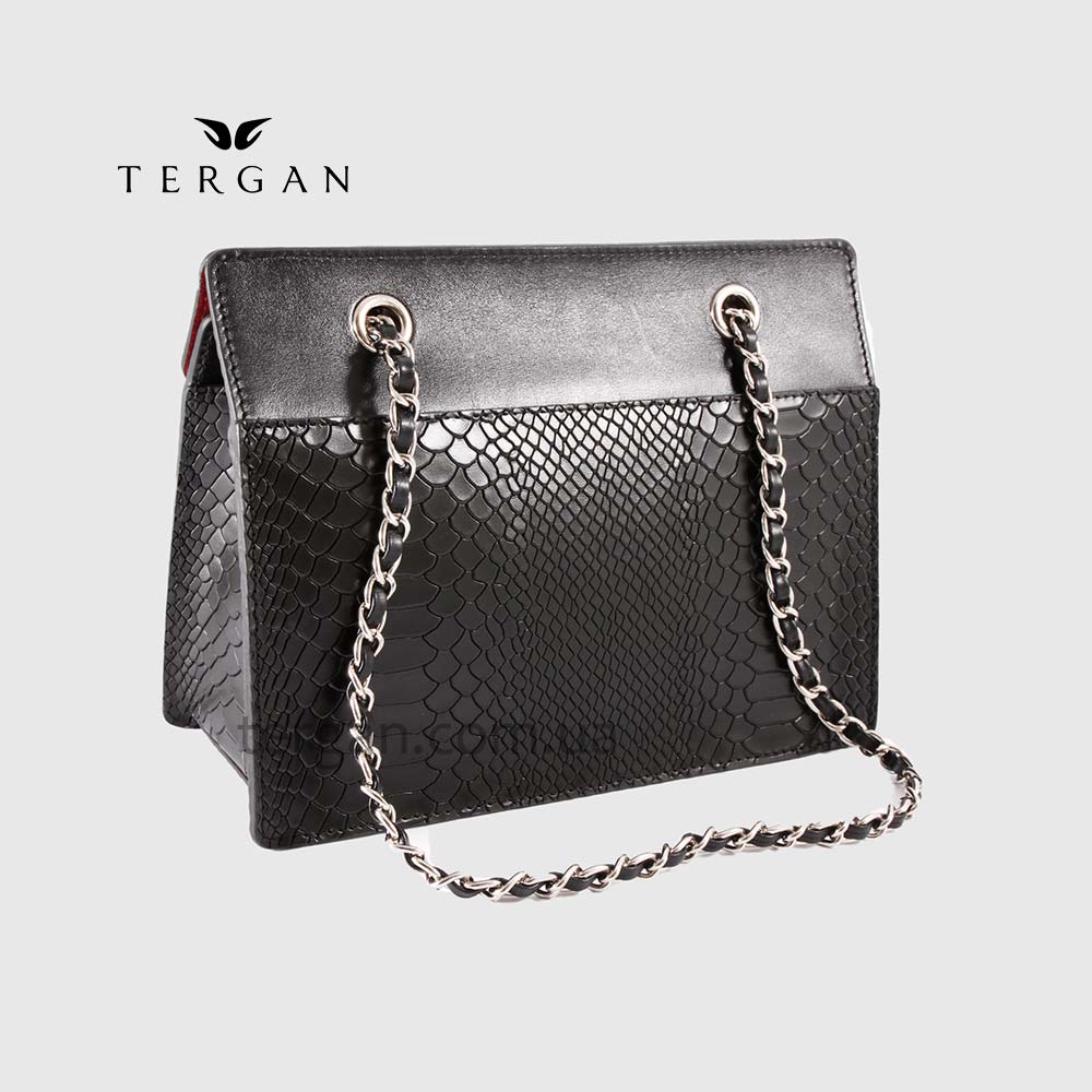 Сумка Женская Кожаная TERGAN 79486 Средняя На цепочке SIYAH PITON/SIYAH RUSTIC Черный Черный