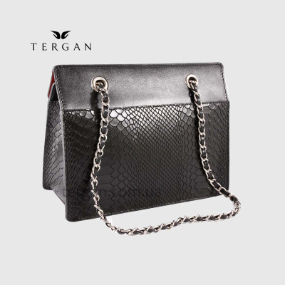Сумка Женская Кожаная TERGAN 79486 Средняя На цепочке SIYAH PITON/SIYAH RUSTIC Черный Черный
